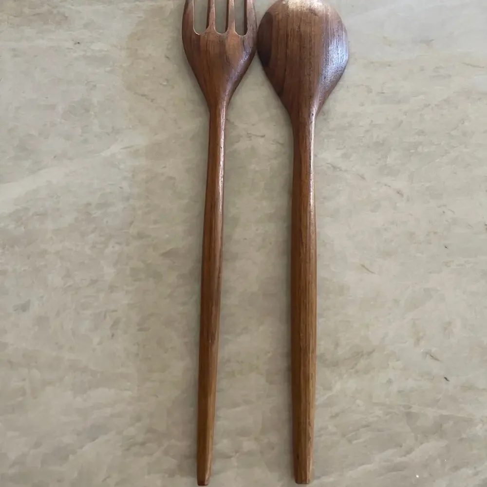 Wood salad fork and spoon servers vintage MCM